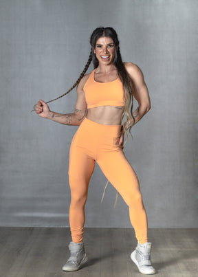 Conjunto Fitness LiteLift - Top Nadador + Calça Legging Básica - Laranja