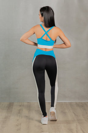 Conjunto Fitness Academia VitalMove Top + Calça Legging em Poliamida - Azul