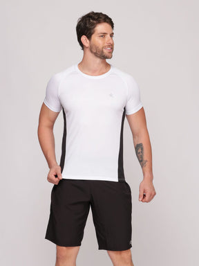 Camiseta Masculina com Recorte DryFit: Absorve 70% do Suor e Não Esquenta  - Branca