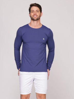 Camiseta Masculina Manga Longa Proteção UV Tecido Poliamida Evita Transpiração - Azul