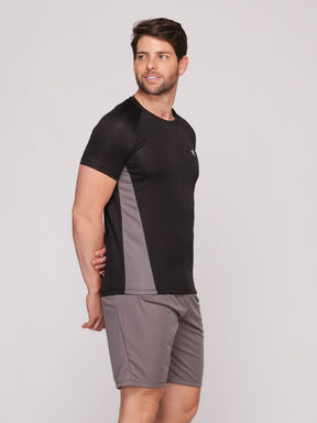 Camiseta Masculina com Recorte DryFit: Absorve 70% do Suor e Não Esquenta  - Preta