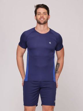 Camiseta Masculina com Recorte DryFit: Absorve 70% do Suor e Não Esquenta  - Azul