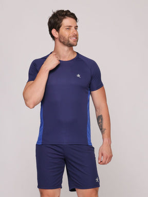 Kit 3 Camisetas Masculinas com Recorte DryFit: Absorve 70% do Suor e Não Esquenta  - Azul, Preta e Branca