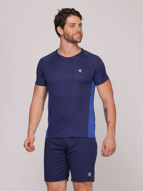 Kit 3 Camisetas Masculinas com Recorte DryFit: Absorve 70% do Suor e Não Esquenta  - Azul, Preta e Branca