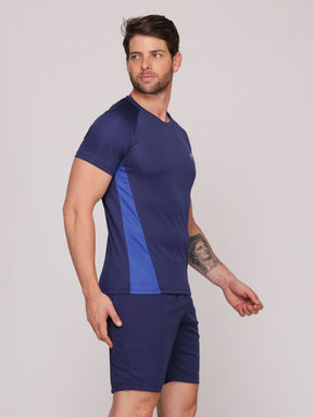 Kit 3 Camisetas Masculinas com Recorte DryFit: Absorve 70% do Suor e Não Esquenta  - Azul, Preta e Branca