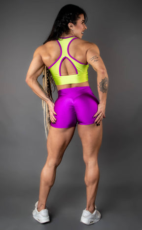 Conjunto Fitness Academia FlexiCool: Top + Shorts Empina Bumbum em Poliamida - Lima/Roxo